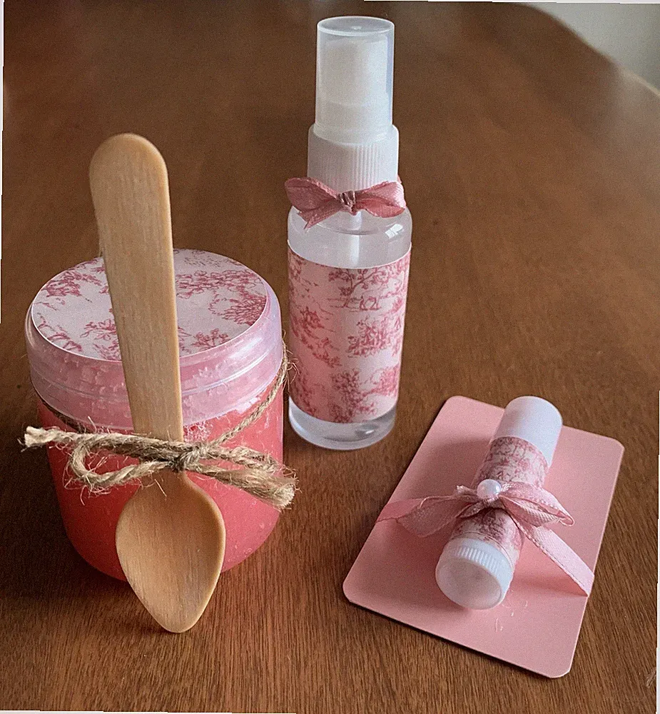 Bath And Body Pink Scrub, Air And Linen Fragrance And Lip balm