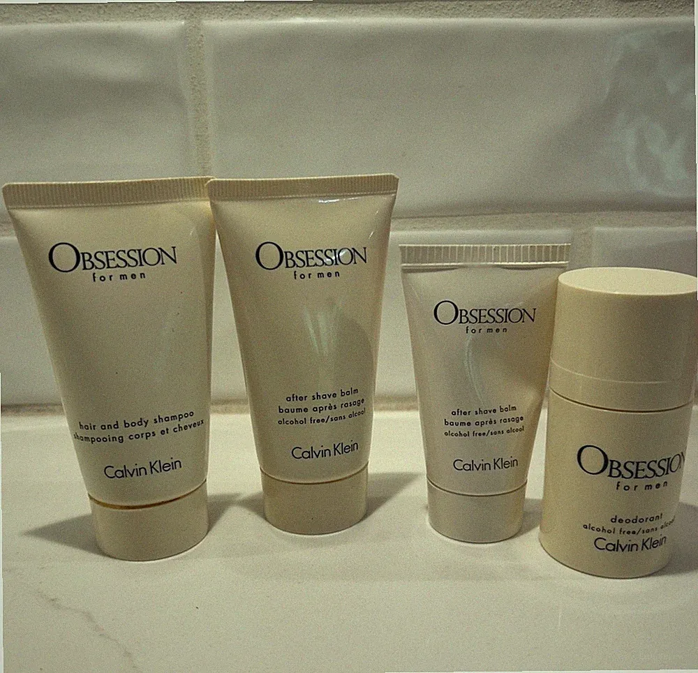 Calvin Klein OBSESSION MEN Travel SET of 4 Deodorant After Shave Balm Shampoo