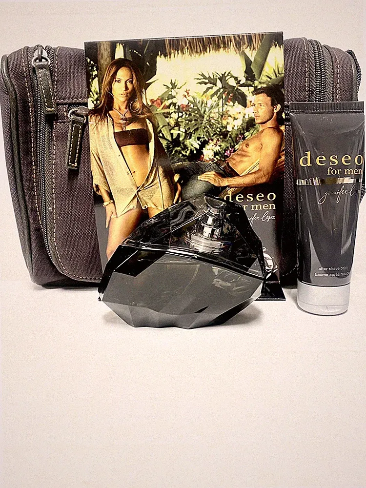 DESEO for Men by Jennifer Lopez 3pc Set 3.4oz EDT +2.5oz A/Shave Balm+Travel Bag
