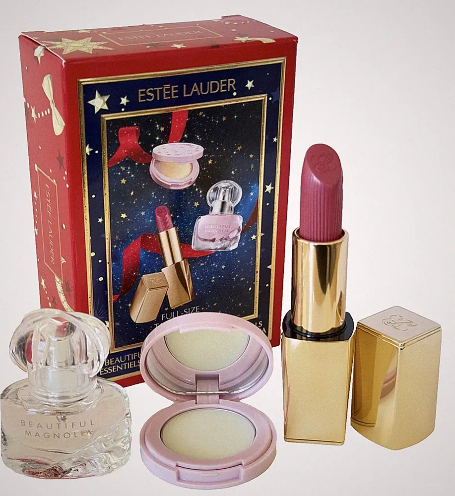 Estee Lauder 3 Pcs Beautiful Magnolia Travel Essentials Fragrance Candy Lipstick